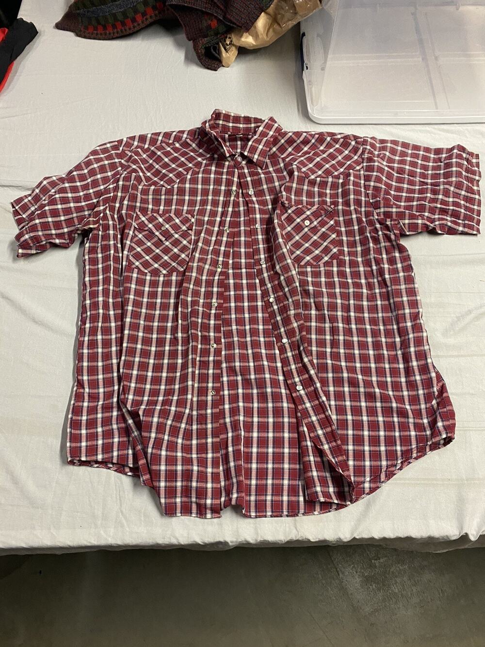 Plains Western Wear Pearl Snap Button Up Shirt Mens Size XL Red Short Sleeve